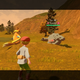 Fading sunlight warmly lights a valley as an Arceus trainer attempts to capture an Alpha Graveler.